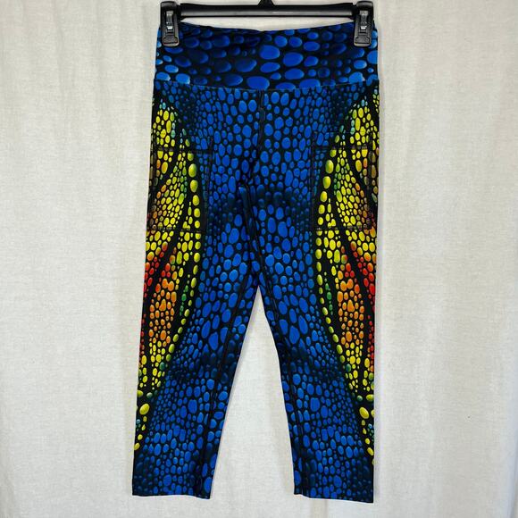 InkNBurn‎ Chameleon Print Crop Leggings Size 0 Blue Red Yellow Orange Capri - Picture 1 of 9